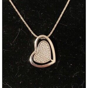 Vintage Sterling Silver Pave Heart Designer Necklace 18”